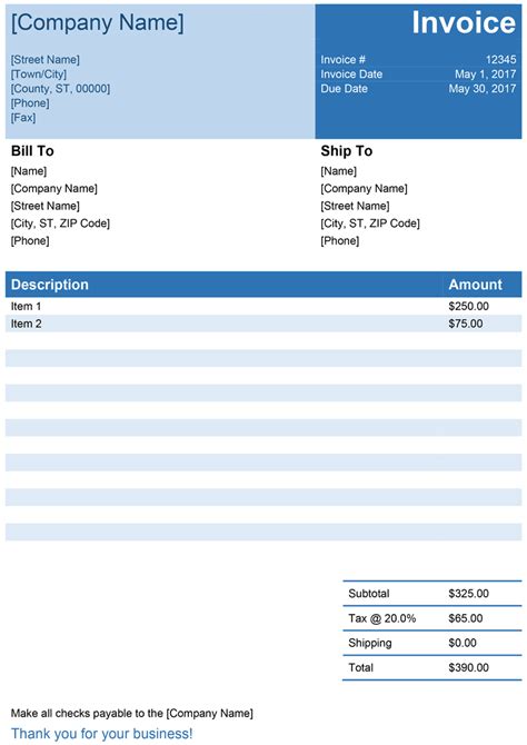 Sample Invoice Template Word