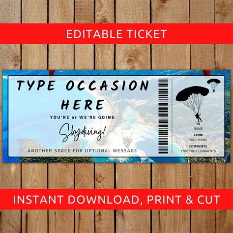 Ticket For T Skydiving Ticket Template T Certificate Etsy Ticket Template Experience