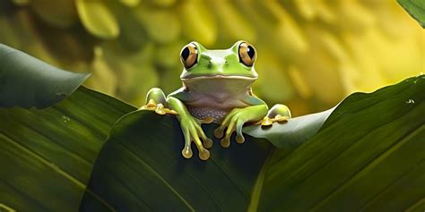 Dumpy Frog On Leaves Frog Amphibian Reptile Generative Ai 28288530