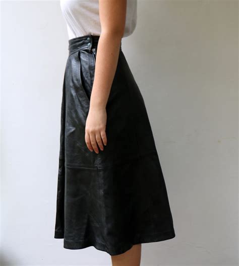Black Leather Skirt Vintage 80s Boho Hippie High Waist Dress Gothic
