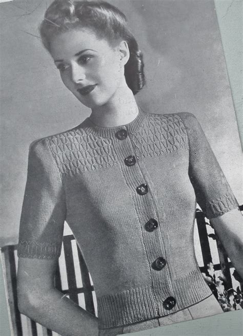 original vintage knitting pattern 1940s women s cardigan with smocked yoke detail 40s wartime