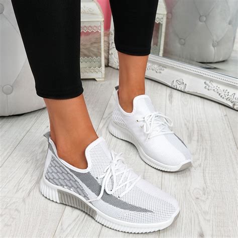 Womens Ladies Lace Up Mesh Knit Trainers Sport Sneakers Women Party