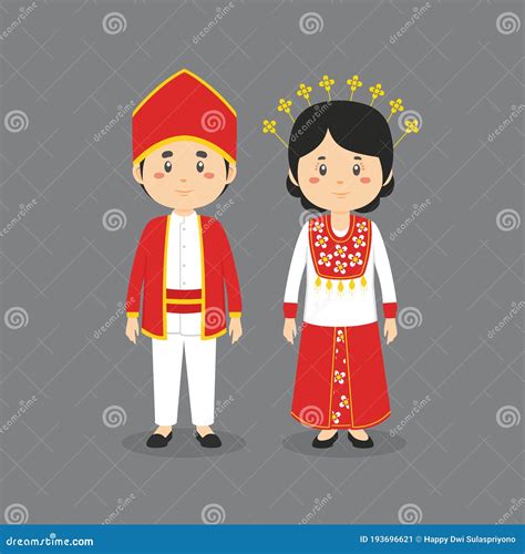 Couple Character Wearing Maluku Traditional Dress Stock Vector