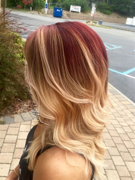 Cherry Red To A Peachy Blonde Balayage Ombr Check Out More Work At
