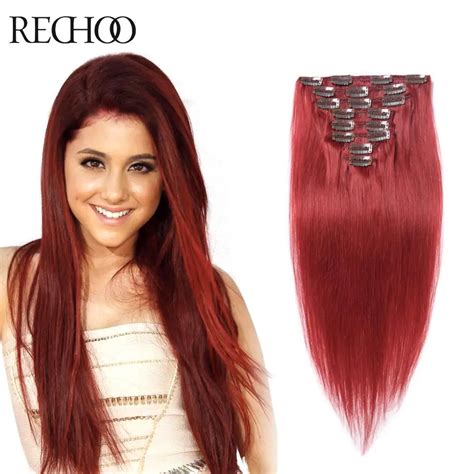 10pcs Clip In Human Hair Extensions 100 Remy Human Hair Clip Ins Red European Clip In Hair