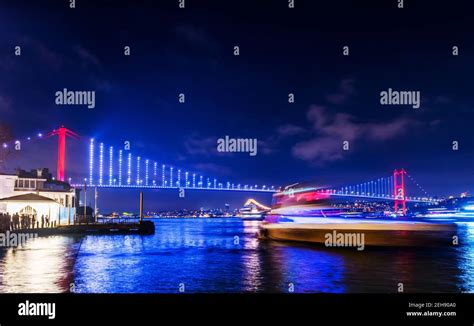 Istanbul Bosphorus Bridge At Night 15th July Martyrs Bridge Istanbul