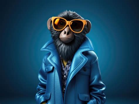 Premium Ai Image A Monkey Wearing A Blue Coat And Sunglasses