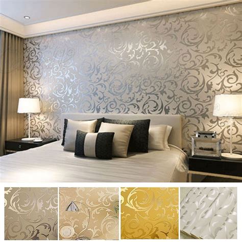 Wallpaper Vintage Damask Beige Cream Gold Metallic Textured Wall