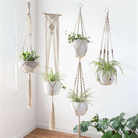 Macrame Plant Hangers 4 Pack In Different Designs Handmade Indoor Wall