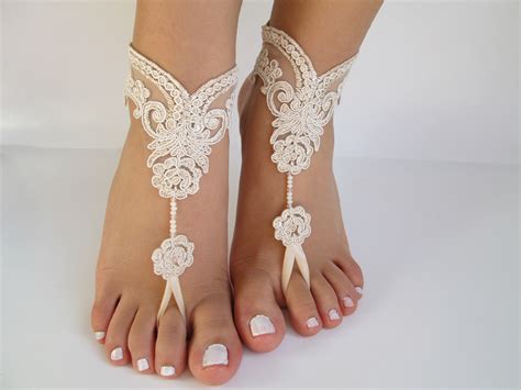 Beach Wedding Barefoot Sandalsbridal Gold Beach Sandals Crystal Lace