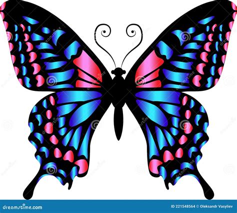 Beautiful Bright Pink Butterfly Vector Illustration Isolated Stock