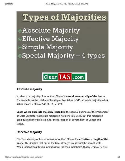 Types Of Majorities Used In The Indian Parliament Clear Ias