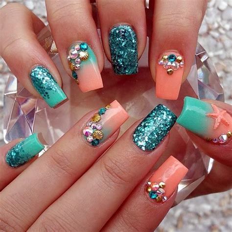 Beach Seashell Teal Coral Nails Pictures Photos And Images For