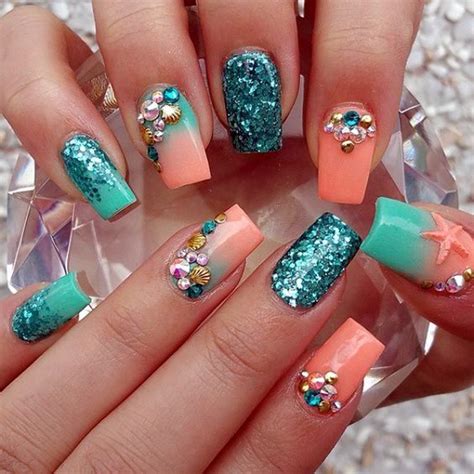 Beach Seashell Teal Coral Nails Pictures, Photos, and ... If you want a nail design that reeks elegance and beauty, you are in the right place.