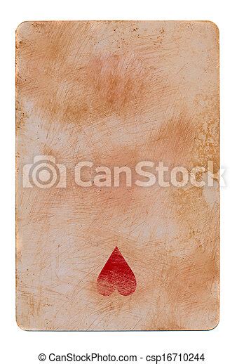 Vintage Used Playing Card Paper Background With One Red Heart Isolated