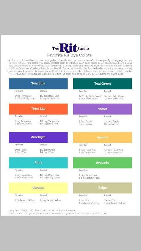 Rit Dye For Synthetic Fabrics Color Chart