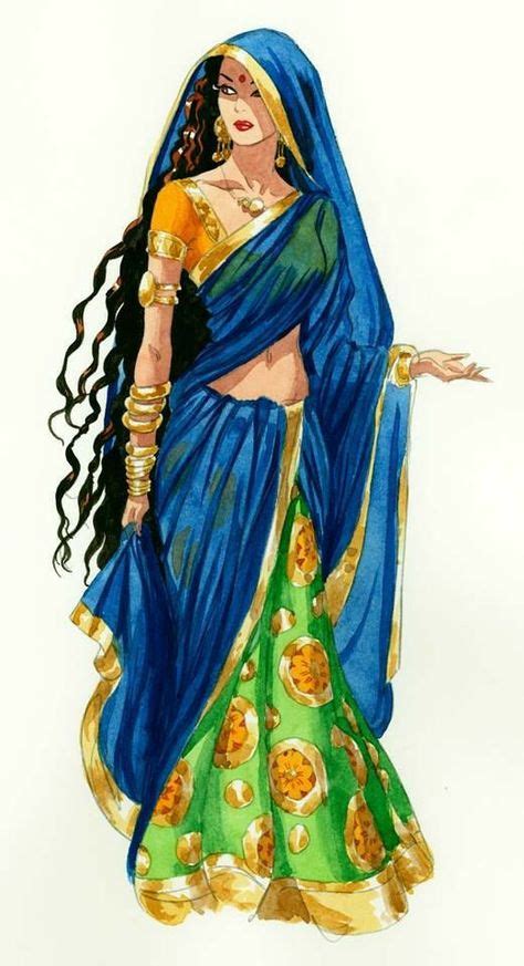 Beautiful Drawing Of Indian Woman In Traditional Clothing