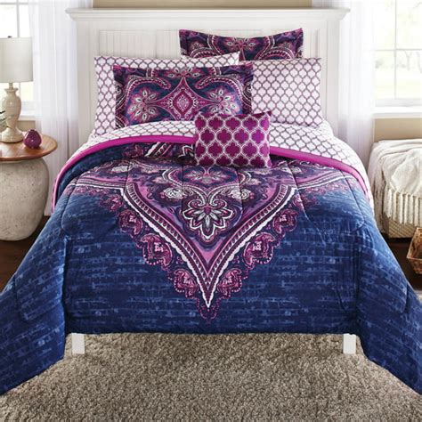 Mainstays Grace Medallion Purple Bed In A Bag Complete Bedding Set