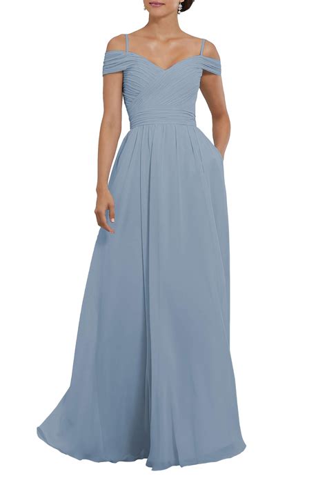 Yorformals Womens Off The Shoulder Pleated Chiffon Bridesmaid Dress Formal Evening Party Gown