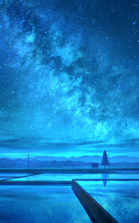 Download 800x1280 Anime Landscape Blue Sky Stars Night
