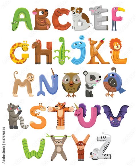 Zoo Alphabet Animal Alphabet Letters From A To Z Cartoon Cute