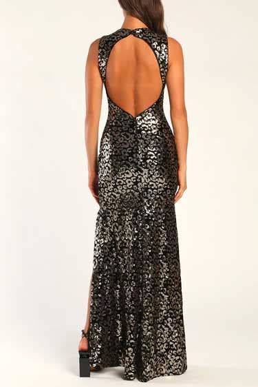 Party Delight Black And Gold Sequin Backless Maxi Dress Best Maxi Dress