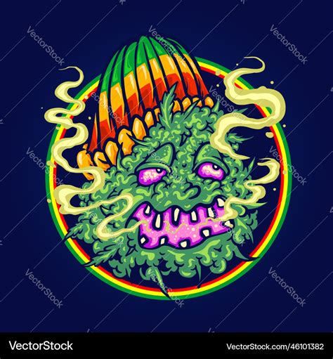 Scary Weed Leaf Rasta Style Logo Cartoon Vector Image