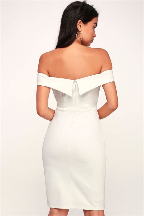 Classic Glam White Off The Shoulder Bodycon Dress White Dresses For