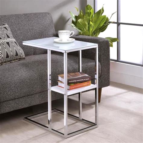 Modern Design Living Room Chrome Accent Snack Table With Frosted