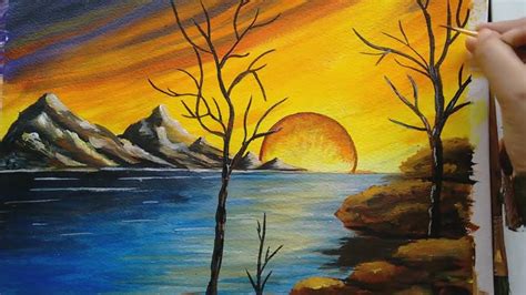How To Paint A Beautiful Scenery Sunset Acrylic Landscape Painting