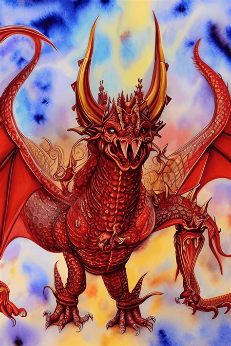 Celestial Great Big Red Dragon With Seven Heads And Ten Horns
