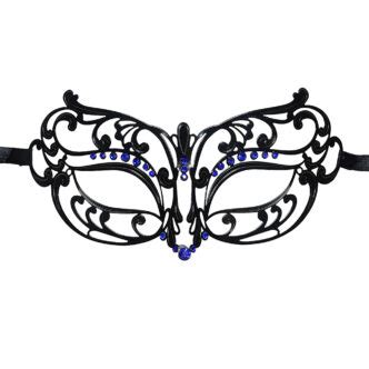 Metal Filigree Masquerade Mask With Blue Crystals