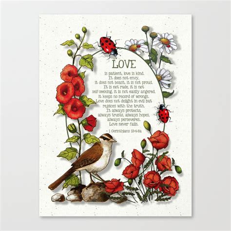 Bible Verses About Love With Bird Ladybugs And Floral Art Canvas Print By Joyart Society6