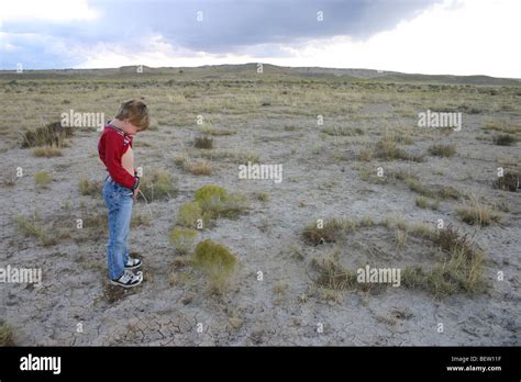 Sieben Jahre Alter Junge Urinieren In Der Wüste New Mexico Usa