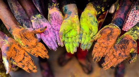 Colorful Hands In Holi Festival Stock Image Image Of Lifestyles