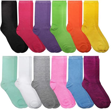 12 Pairs Of Womens Casual Crew Socks Cotton Colorful Fun Patterns