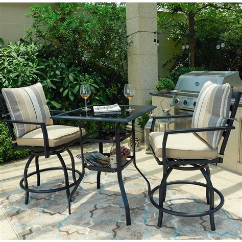 If you're looking to extend your living room to the outdoors, patio conversation sets give you a place to sit back and relax. Patio Festival 3-Piece Metal Outdoor Bistro Set with Beige Cushions-PF18264-265 - The Home Depot