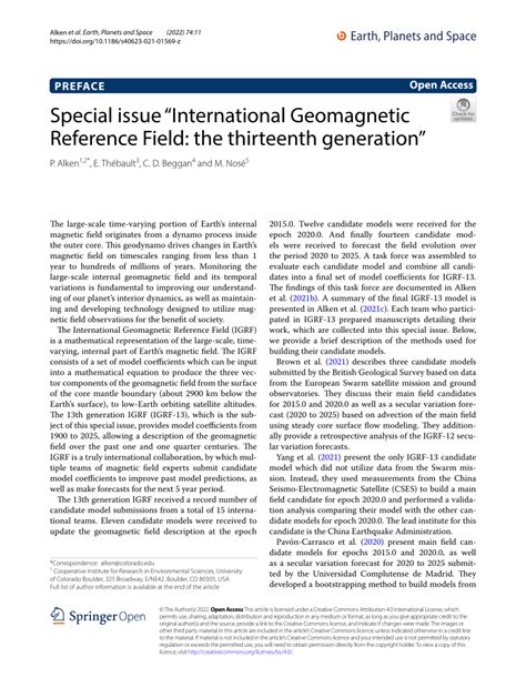 PDF Special Issue International Geomagnetic Reference Field The