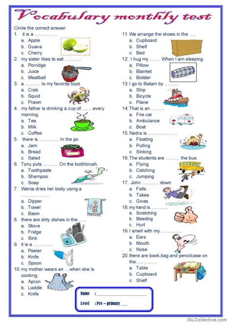 Monthly Vocabulary Test For Beginner English Esl Worksheets Pdf And Doc