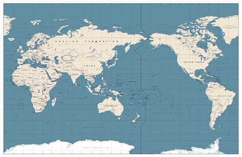 Pacific Centered World Map Vintage Color Stock Illustration Download