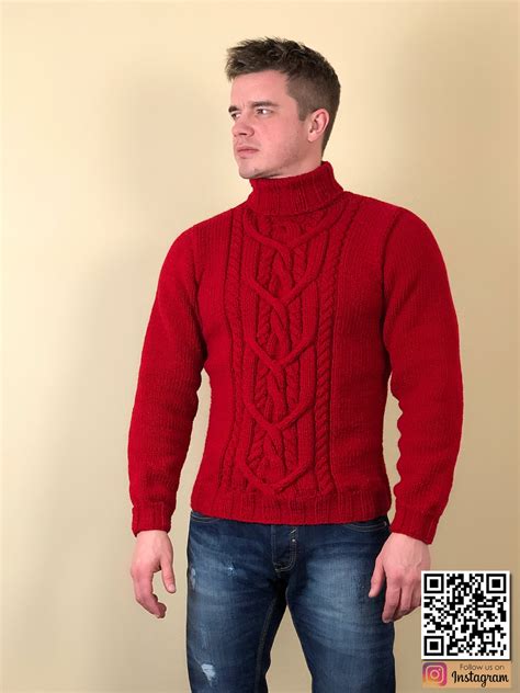 Mens Red Sweater Wool Turtleneck Sweater Etsy