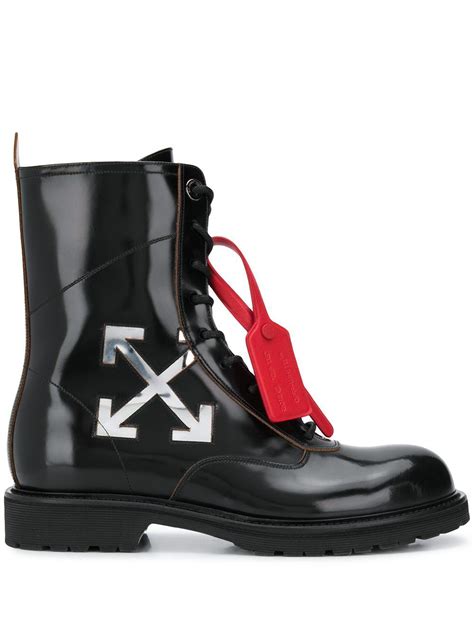 Off White Co Virgil Abloh Leather Arrow Logo Combat Boots In Black For