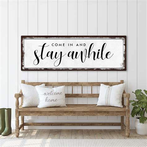 Stay Awhile Sign Stay Awhile Canvas Sign Living Room Signs Etsy