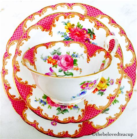 Aynsley Wilton Fuschia Floral Low Doris Tea Cup Trio Etsy Tea Cups Tea Cups Vintage