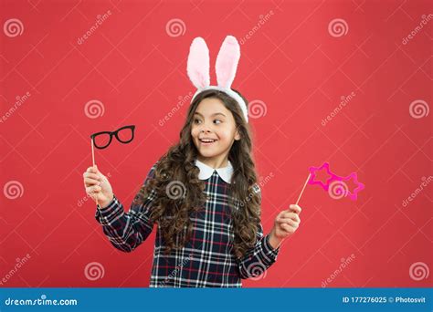Eyewear Booth Props Little Cute Bunny Having Fun Schoolgirl Bunny Ears Girl In Easter Bunny