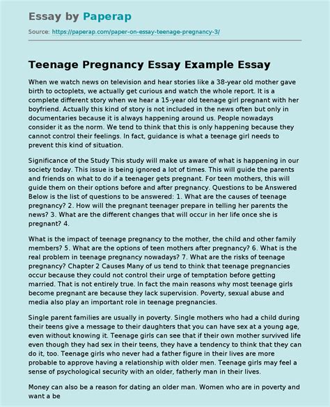 Teenage Pregnancy Essay Example Free Essay Example