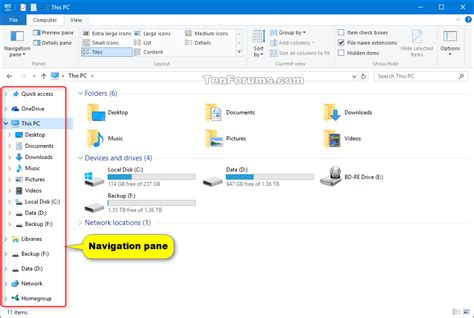 Show Or Hide Navigation Pane In File Explorer In Windows 10 Tutorials