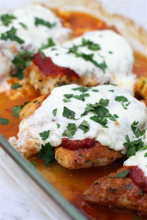 For us it's always been fresh mozzarella, the best marinara you can find, topped off with. Keto Chicken Parmesan! BEST Low Carb Chicken Recipe - Baked - No Breading - Gluten Free EASY ...