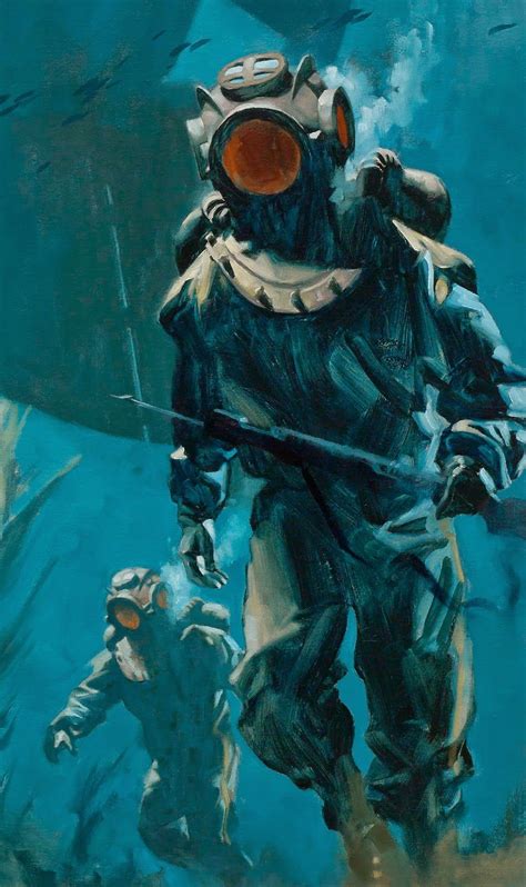 When the futurist diving helmet is complete, it will allow deep sea divers to breathe underwater without the added weight of heavy diving equipment. 10 Things...Painting Priorities | Diver art, Deep sea ...