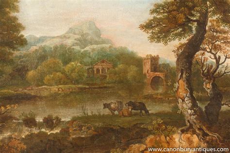 Antique Italian Tuscan Landscape Oil Painting 18th Century Pastoral